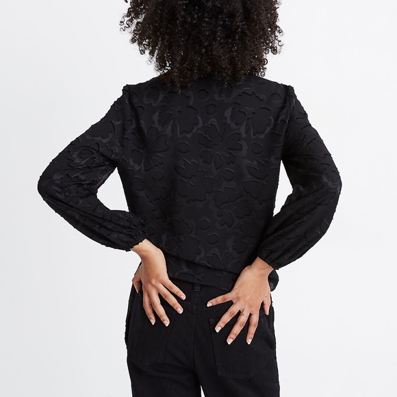 Madewell Black Floral Jacquard Side-Tie Wrap Top - Picture 2 of 10